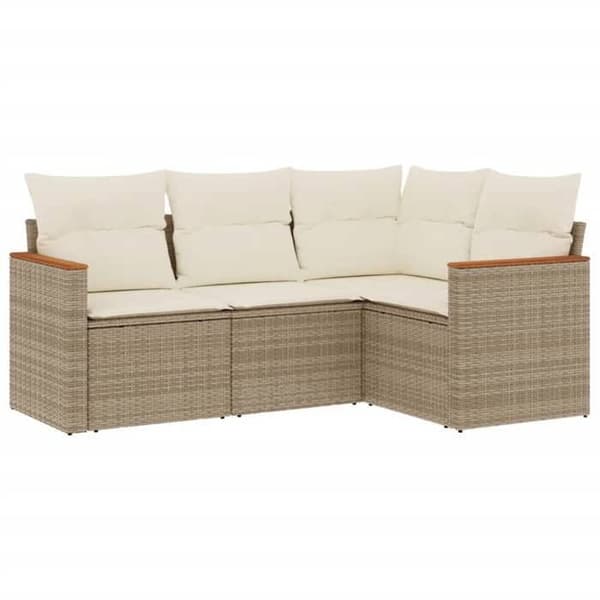 Maison Exclusive - Trädgårdsmöbler med kuddar 4 delar beige flätad resin