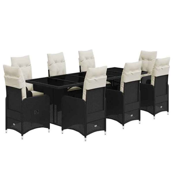 Maison Exclusive - 9 stk. havebistro sæt med sorte puder i poly rattan Svart