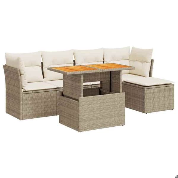 Maison Exclusive - Trädgårdsmöbler med kuddar 6 delar beige flätad resin