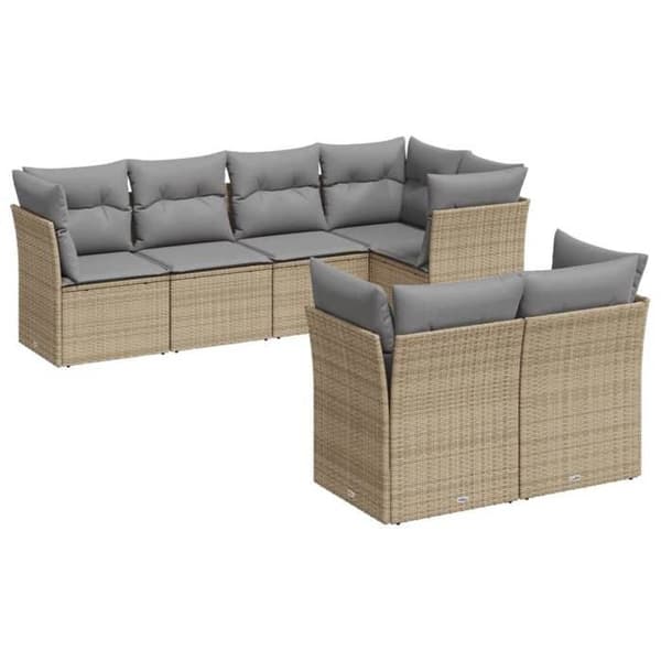 Maison Exclusive - Trädgårdsmöbler med kuddar 7 delar beige flätad resin