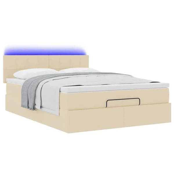 Maison Exclusive - Ottoman säng med madrass och LED kräm 140x190 cm tyg Grädde