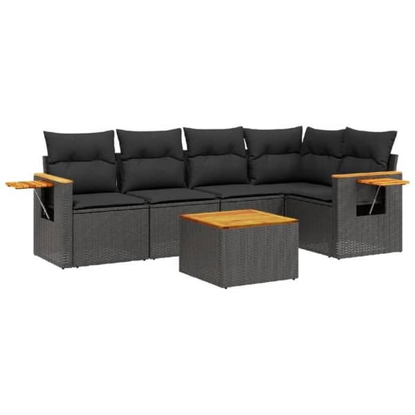 Maison Exclusive - Havegruppe 6 stk med sorte puder i flettet harv