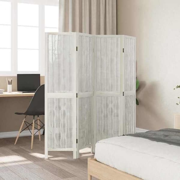 Maison Exclusive - Avskiljande vägg 4 paneler vit massiv paulowniaträ