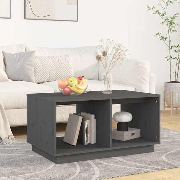 Bord - EKSKLUSIV HUS - 80x50x40 cm - Massivt fyrretræ - 2 rum - Grå Grå