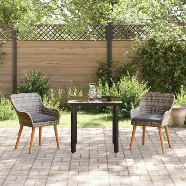 Trädgårdsmöbler - EXKLUSIVT HUS - 3-delarsset - Grå - Högdensitet poly rattan - Härdat glasbord Grå