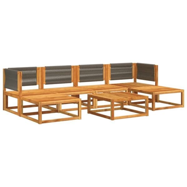 Maison Exclusive - 7-delars trädgårdsoff-set med kuddar, akaciaträ och rep.