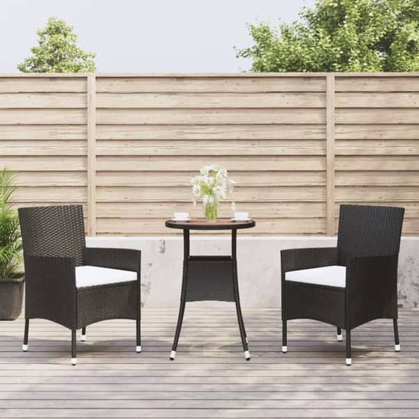 Maison Exclusive - Havebistro sæt 3 dele med sorte puder i poly rattan Svart (kuddar)