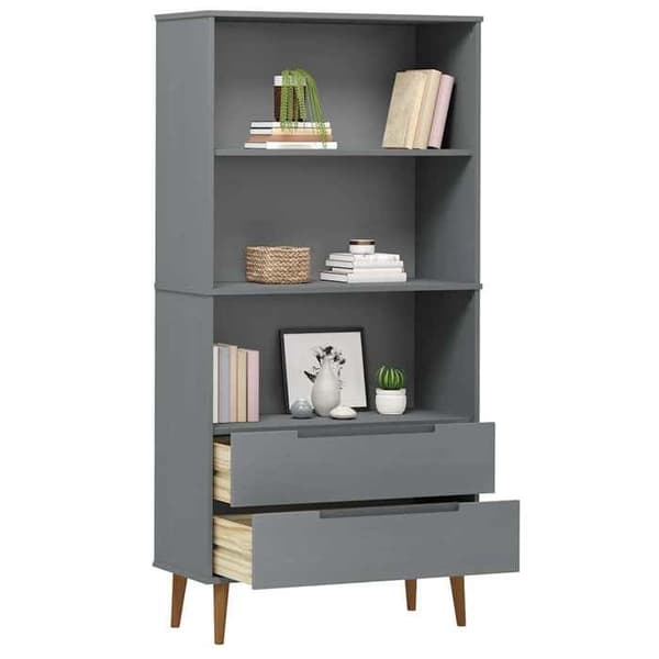 Maison Exclusive - Bibliotek MOLDE Grå 85x35x170,5 cm Massivt furu