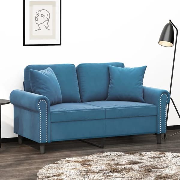 Soffa 2 platser - Maison Exclusive - Blå sammet - Metallram - 2 kuddar ingår Blå
