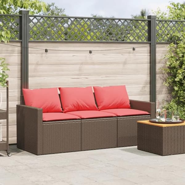 Maison Exclusive - Trädgårdsoffa med kuddar 3 platser brun flätad resin