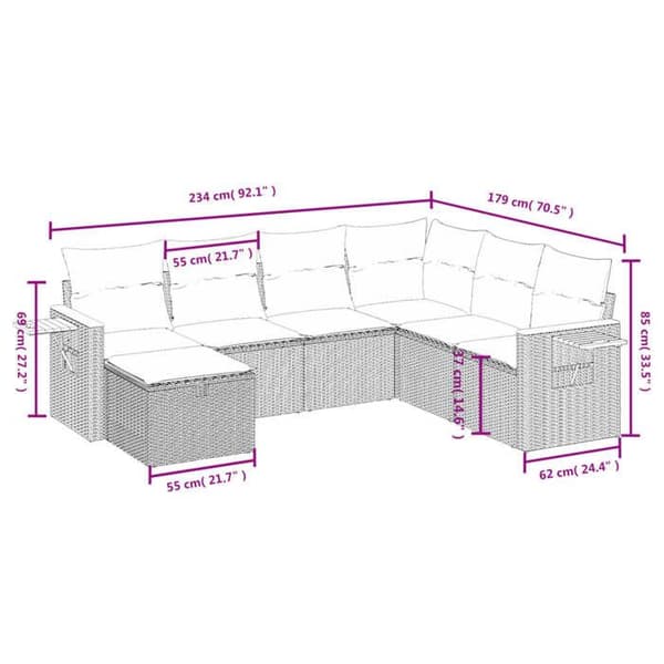 Maison Exclusive - Trädgårdsmöbler med kuddar 7 delar grå flätad resin