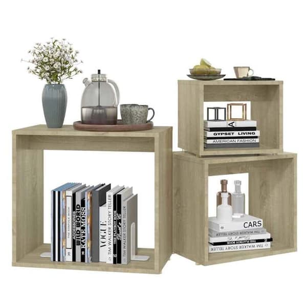 Bordstabletter - MAISON EXCLUSIVE - Sonoma eg - Sæt med 3 stk - Pladsbesparende - Moderne design