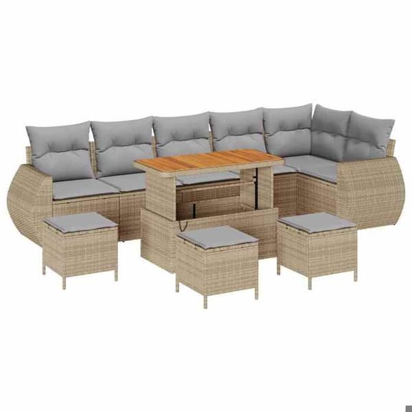 Maison Exclusive - 10 osan puutarhakalustesetti, beige polyrottinki