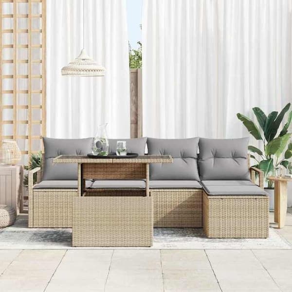 Maison Exclusive - 6 osan puutarhakalustesetti, vaaleanbeige ja vaaleanharmaa polyrottinki