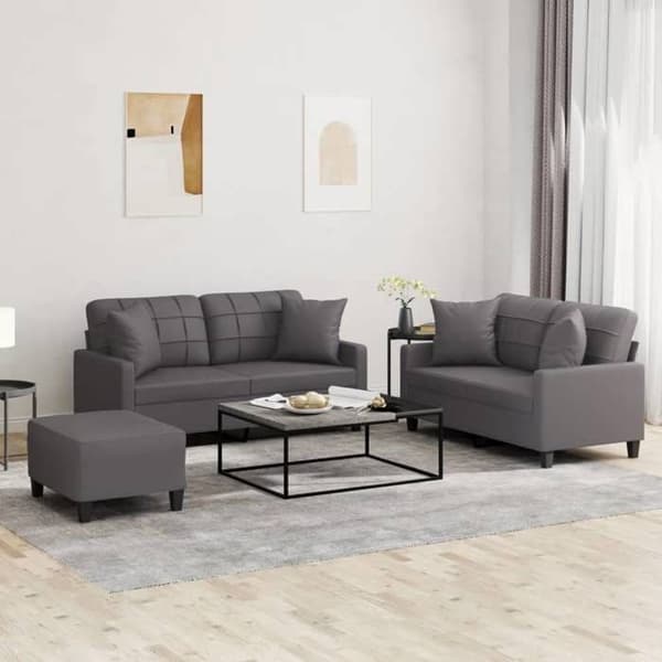 Maison Exclusive - Sæt af 3 sofaer med grå kunstlæderpuder