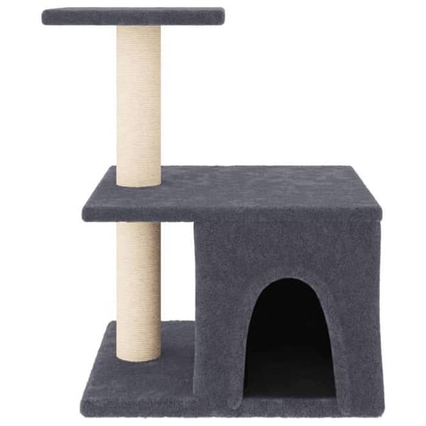 Kattträd - Exklusivt hus - mörkgrå - 48 cm - sisalstolpar mörkgrå