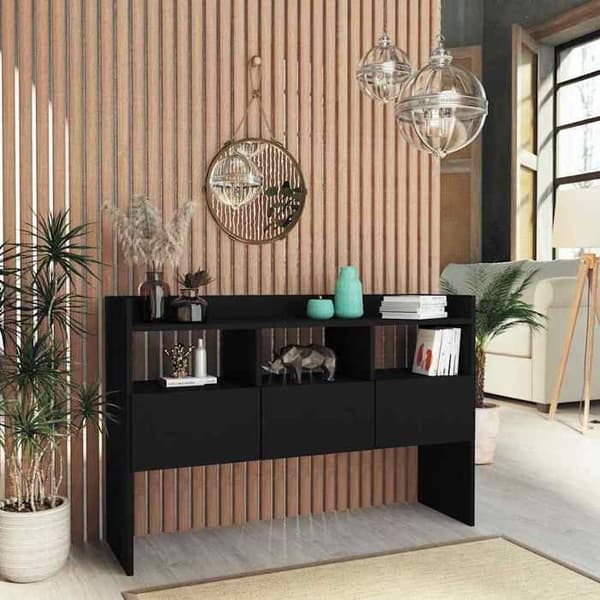 Buffet - EKSKLUSIVT HUS - 105 x 30 x 70 cm - Sort - Ingeniørtræ - 3 skuffer, 3 rum Svart