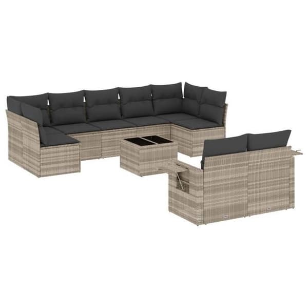 Maison Exclusive - Trädgårdsmöbler med kuddar 10 delar ljusgrå flätad resin