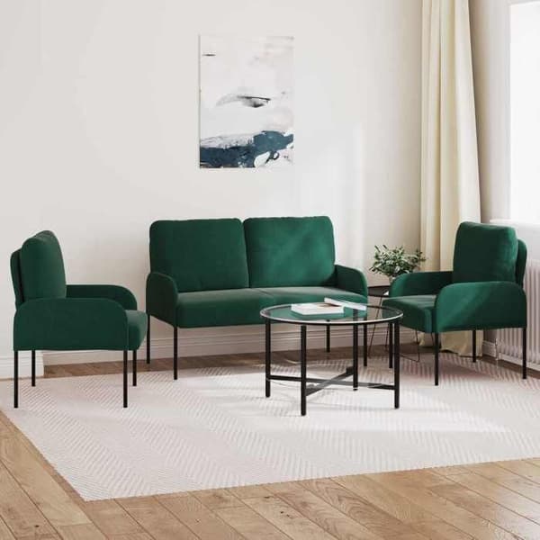 Soffgrupp - EXKLUSIV HEM - 3-delars set - Mörkgrön - Polyesteröverdrag - Modern stil Mörkgrön