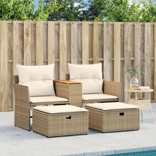 Maison Exclusive - 2-sits trädgårdssoffa med beige flätad resinpuffar