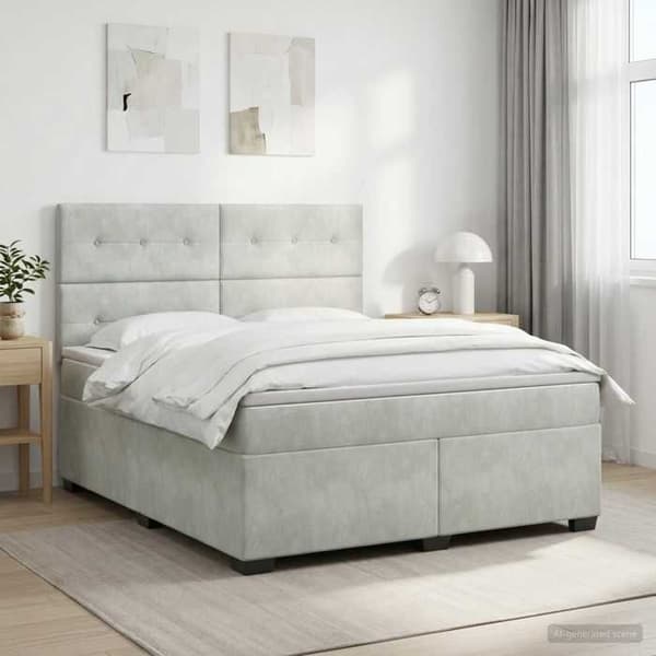 Maison Exclusive - Boxspring seng med madras Lys grå 140 x 190 cm Velour Ljusgrått