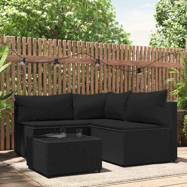 Maison Exclusive - Havegruppe 4 stk med puder Sort flet