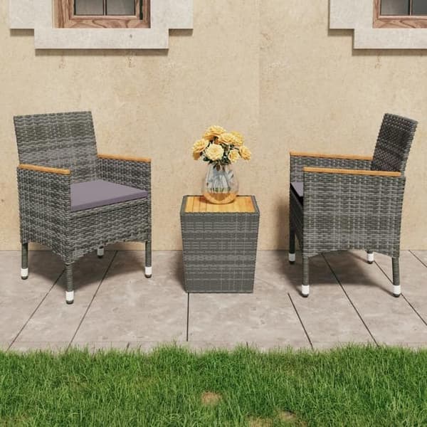 Maison Exclusive - Bistro-set 3 delar i flätad resin och akaciaträ Grå Grå