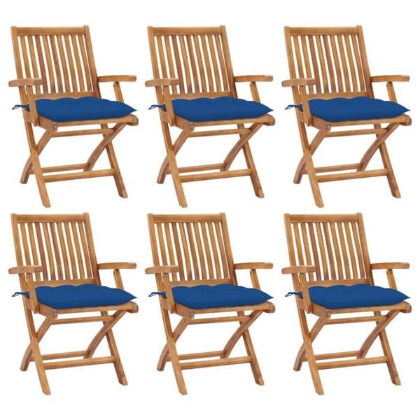 Maison Exclusive - Sammenklappelige stole med puder, 6 dele, i massiv teak Blå (kuddar)