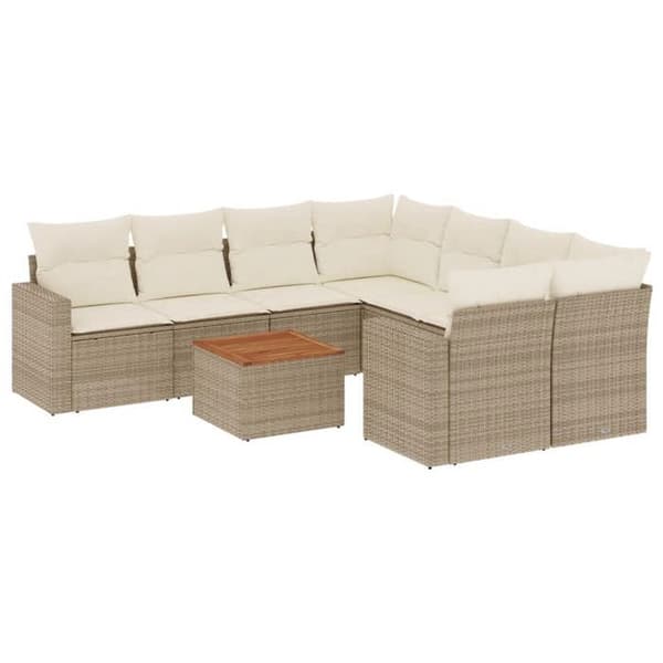 Maison Exclusive - Trädgårdsmöbler med kuddar 9 delar beige flätad resin beige