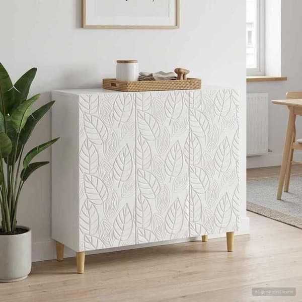 Buffet - EKSKLUSIVT HUS - 89 x 34,5 x 80 cm - Hvid glans - Ingeniørtræ - Eucalyptus ben Strålande vit