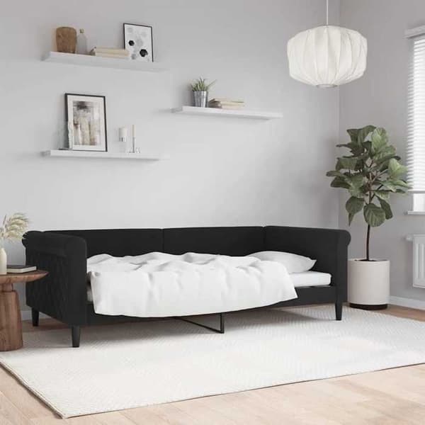 Dagseng - EKSKLUSIV HUS - Hvile seng - Sort velour - 90x190 cm - Lamelseng svart