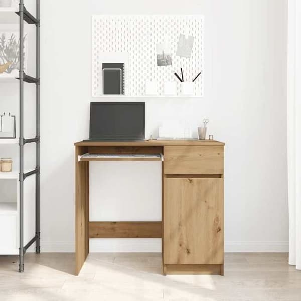 Kontor - EXKLUSIVT HUS - 86 x 49 x 76 cm - Ek ingenjörsträ - Förvaring med dörr & låda - Väggmontering ingår. Ek