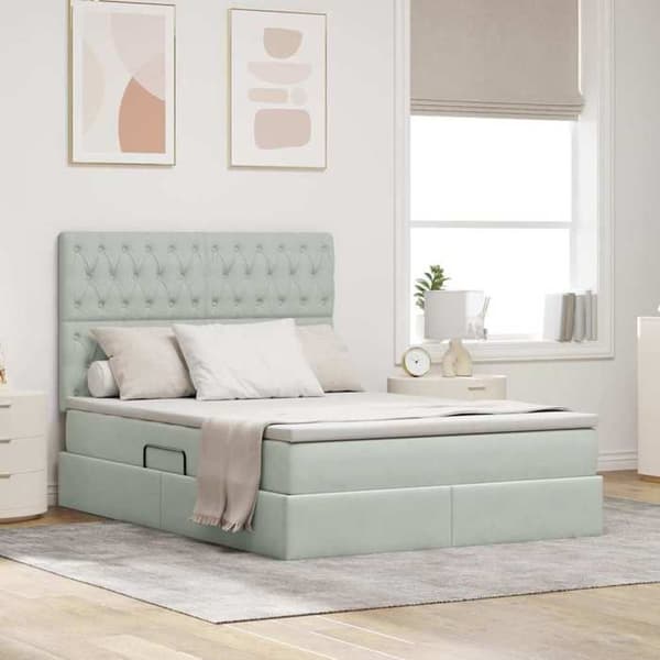 Maison Exclusive - Seng med opbevaring og madras Lys grå 140 x 200 cm Velour Ljusgrått