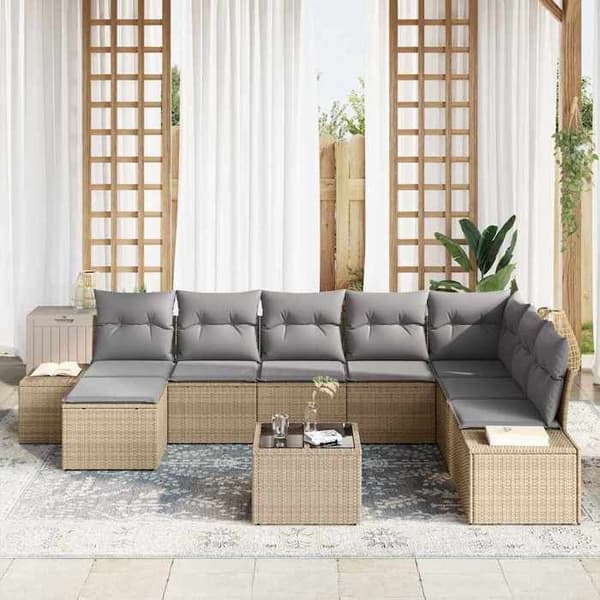 Maison Exclusive - 8 osan beige ja vaaleanharmaa polyrottinkinen puutarhakalustesetti Beige och ljusgrå