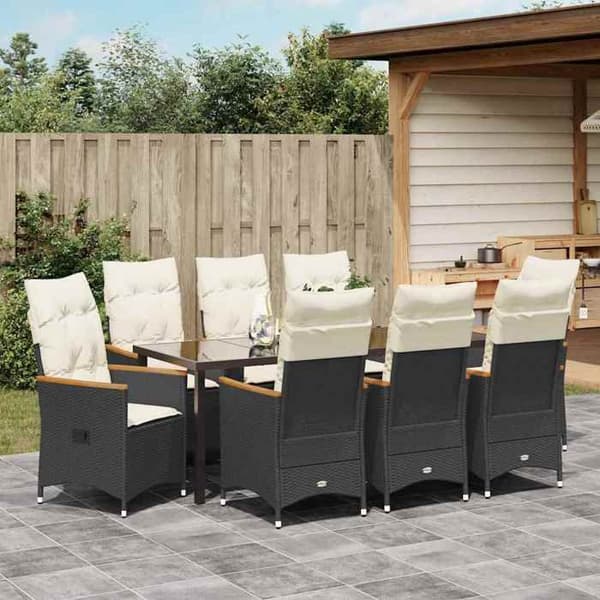 Maison Exclusive - 9 pc have spisebordssæt i sort polyrotin Svart