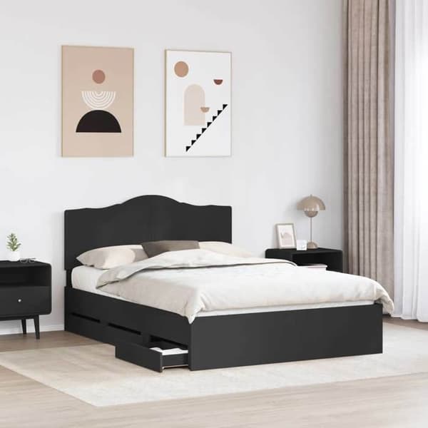 Maison Exclusive - Sengestel med skuffe Sort 150 x 200 cm Ingeniørtræ Svart