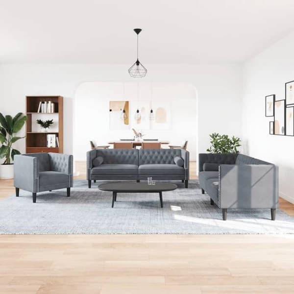 Maison Exclusive - Chesterfield sofa sæt med 3 dele og puder i mørkegrå