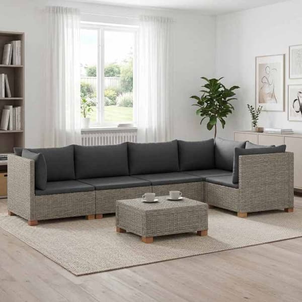 Maison Exclusive - 6 stk. Rattan stue sæt med GENDT grå Kubu puder