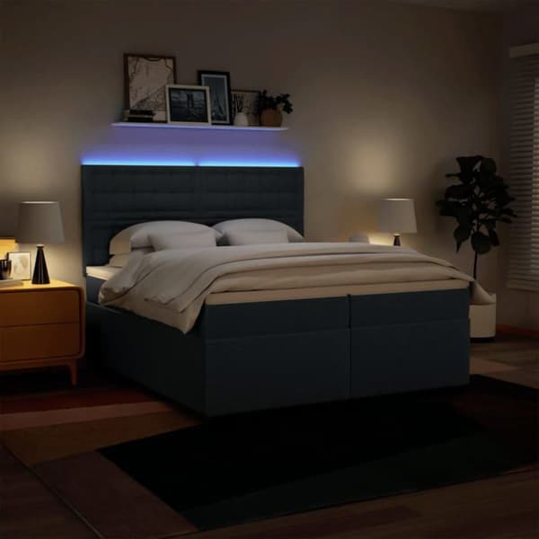Maison Exclusive - Sengebund med lameller og madras Blå 200x200 cm Stof