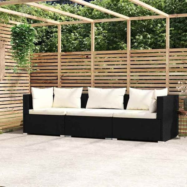 Maison Exclusive - Soffa 3 platser med kuddar Svart Flätad resin Svart