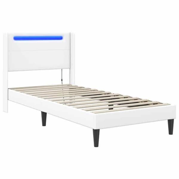 Maison Exclusive - Sängram med LED-lampor Vit 100 x 200 cm Syntetläder Vit