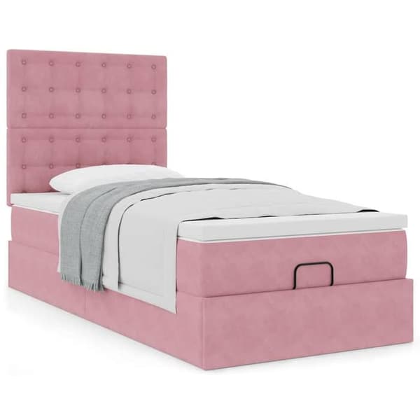 Ottoman sengestel - Eksklusiv Hus - Velour - 80x200 cm - Hydraulisk opbevaring rosa