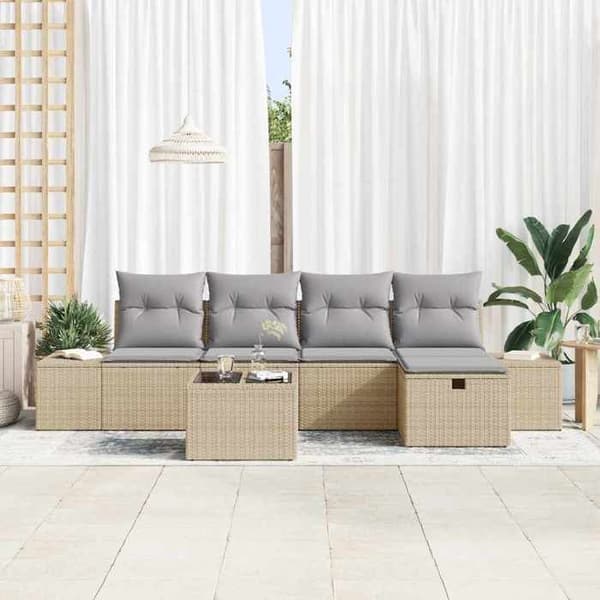 Maison Exclusive - 6 osan beige polyrottinkinen puutarhakalustesetti