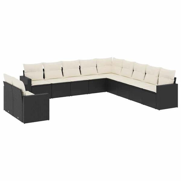 Maison Exclusive - Trädgårdsmöbler 11 delar med svarta kuddar i flätad resin