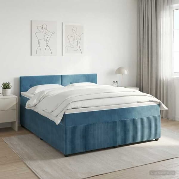 Maison Exclusive - Boxspring seng med madras Mørkeblå 140 x 200 cm Velour Mörkblå