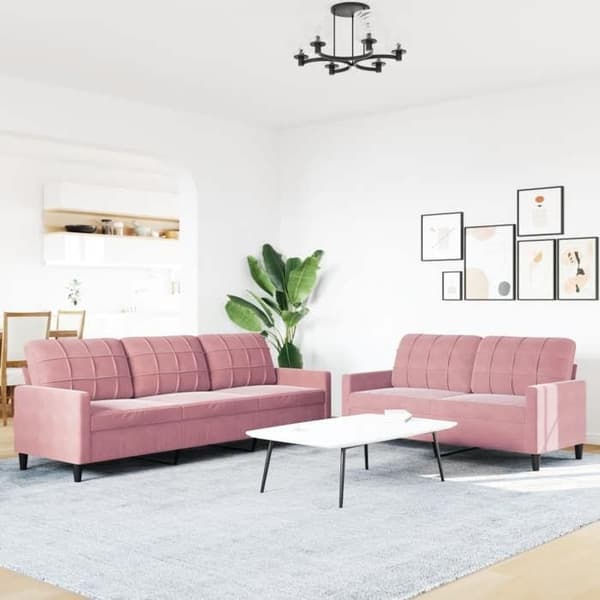 Maison Exclusive - 2 kpl sohvakokonaisuus tyynyillä, vaaleanpunainen sametti