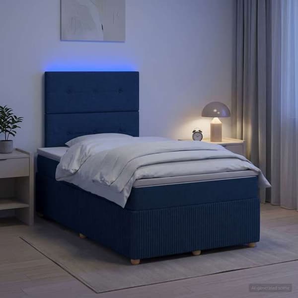 Sengestel med madras - EKSKLUSIV HUS - Boxspring seng med LED - Blå 120x190 cm - Justerbar hovedgærde - LED USB Blå