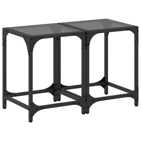 Bord - EKSKLUSIV HUS - Sæt 2 stk - Sort glas - Inox - 30 x 30 x 40 cm Svart