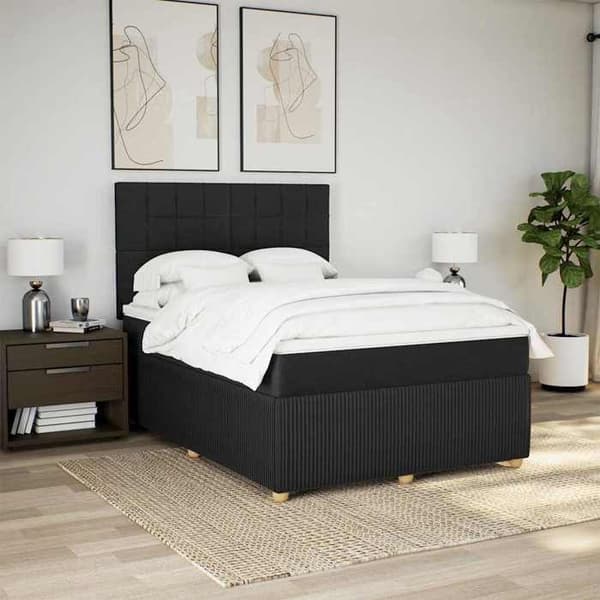 Maison Exclusive - Sengebund med lameller og madras Sort 140x190 cm Stof