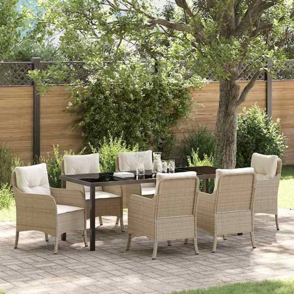 Maison Exclusive - 7 pc spisestue sæt til haven i beige polyrotin beige